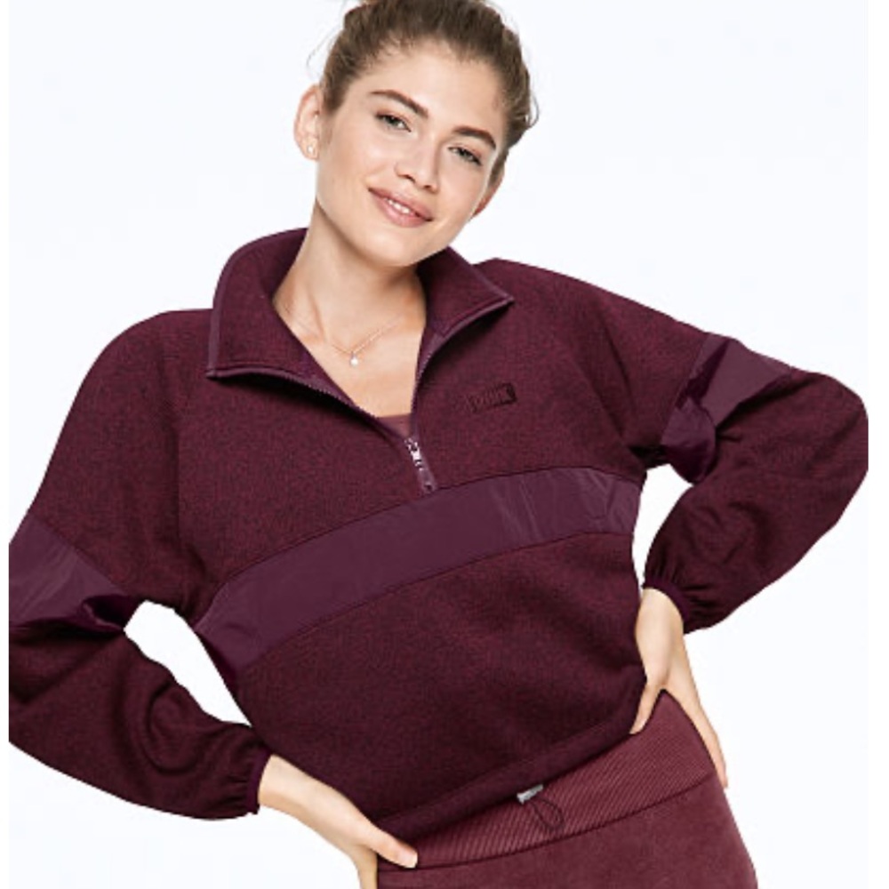 PINK - BRAND NEW SWEATER KNIT CROPPED HALF ZIP